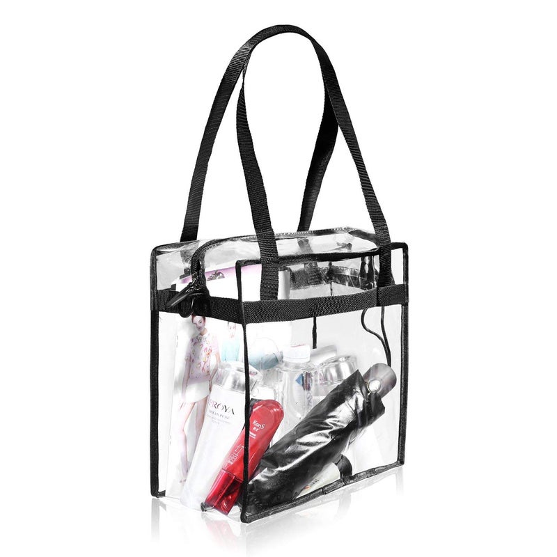 BAGAIL Clear Bags 12x6x12 Stadium Approved Clear Tote Bag with Zipper Closure Crossbody Shoulder Bag with Adjustable Strap (Black two pack) - Image 4